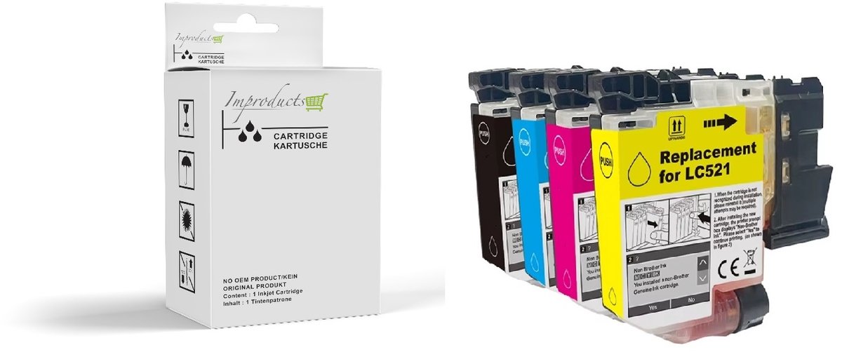 Improducts® Inktcartridges - Alternatief voor Brother LC-521XL LC 521 (BK/C/M/Y) Multipack