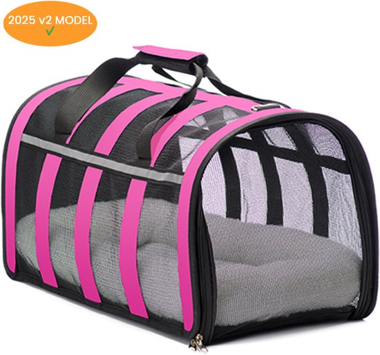 Katten reismand - 47x27x25cm - Reismand kat - Roze - Opvouwbaar met schouderband en comfortabele mat - Kattenmand - Extra stevig & veilig model