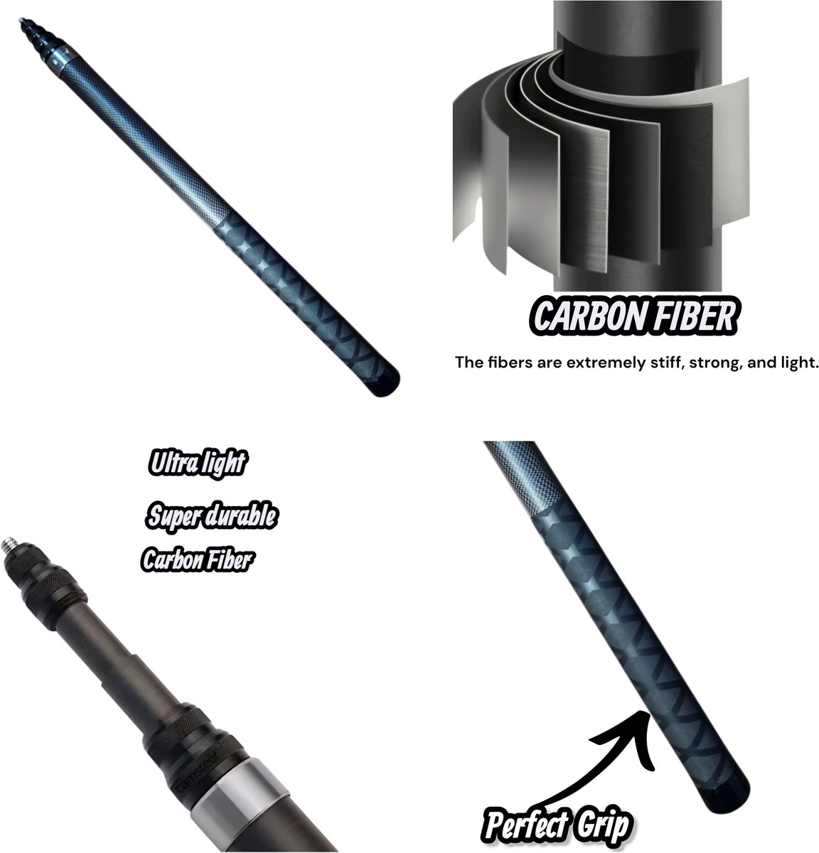 Onzichtbare Selfiestick 3 meter - Carbon Fiber Selfie Stick voor Insta360 - Versie 2.0- Insta360 -X5 X4 X3 X2 X - Handgreep - Invisible Selfie Stick 3 m - Insta360 One X5 - X4 - Monopod - Selfistick voor Insta360 - Carbon - Insta360 Accessoires - Ins
