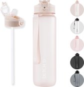 Dutch'D ® 1 liter Drinkfles - Drinkfles met rietje - Waterfles - Beige - Drinkfles Volwassenen - Lek Vrij - Cadeau voor haar - Verschillende Drinkflessen en waterflessen - Drinkbeker - Sportfles - Drinkbus