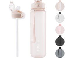 Dutch'D ® 1 liter Drinkfles - Drinkfles met rietje - Waterfles - Beige - Drinkfles Volwassenen - Lek Vrij - Cadeau voor haar - Verschillende Drinkflessen en waterflessen - Drinkbeker - Sportfles - Drinkbus