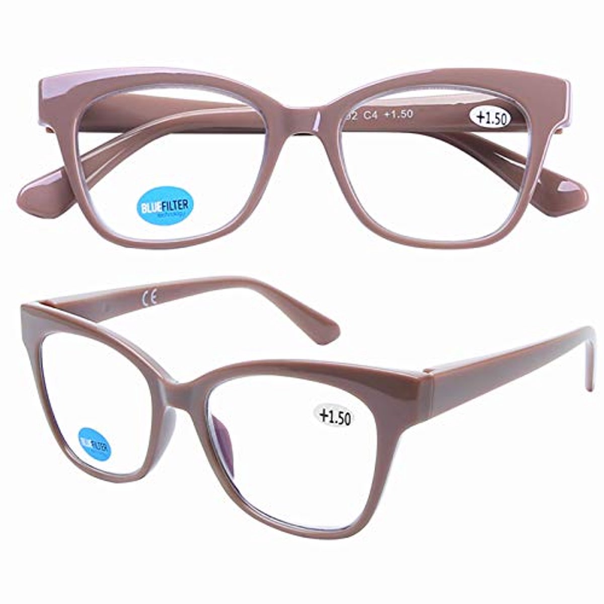 Blauw lichtfilter leesbril met veerscharnier en grote glazen voor dames en heren