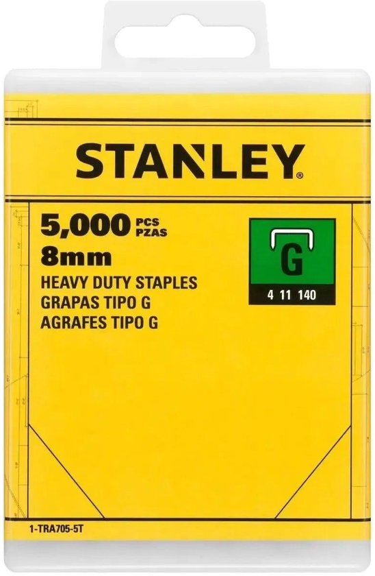 Verpakking met 5000 Stanley Heavy Duty nietjes, 8mm, type G.
