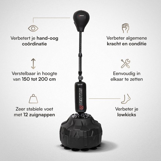 Zwarte staande bokspaal met verstelbare hoogte, "Verbeter je hand-oog coördinatie".