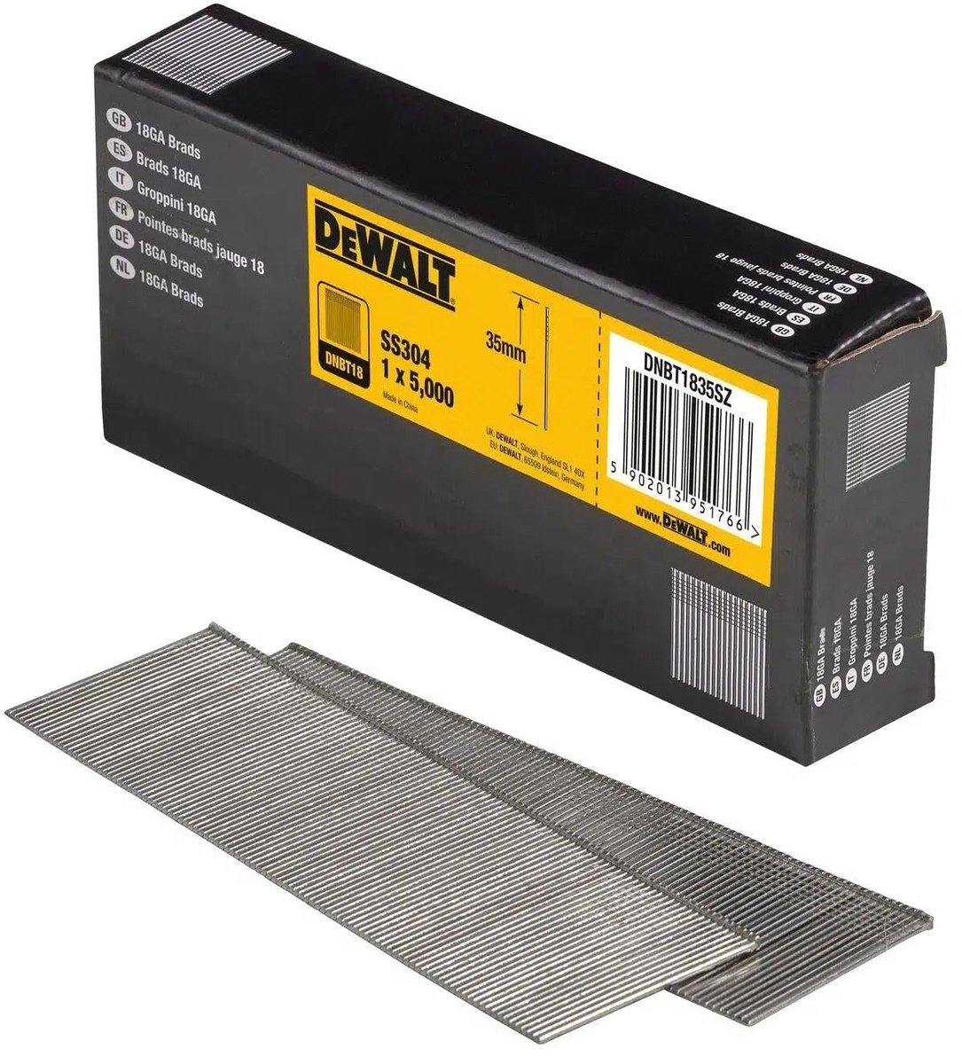 DeWALT DNBT1835SZ 1.25x35mm VE=5000 18 Gauge RVS Spijkers