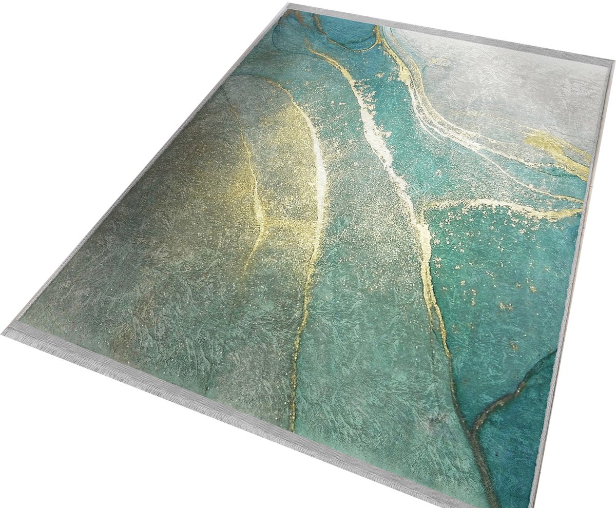 De Groen Home Vloerkleed 120x180cm - NATURA COLLECTIE - Keukenmat - Wasbaar Antislip - Laagpolig Zacht Tapijt- Woonkamer tapijt - Marmer patroon