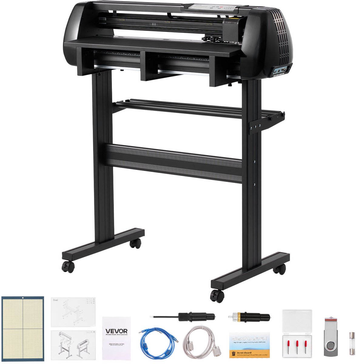 VEVOR Vinylsnijmachine met Een Maximale Invoerbreedte Van 72 cm, Dubbele Messen En Led-Display, Instelbare Vinylsnijplotterset met Signmaster-Software, Compatibel met Windows En Macos