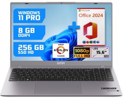 GMR 15.6" Full HD Laptop - 8GB RAM / 256GB SSD - AMD Athlon Silver - Win 11 Pro + Office 2024 - Thuis, Office & Studie