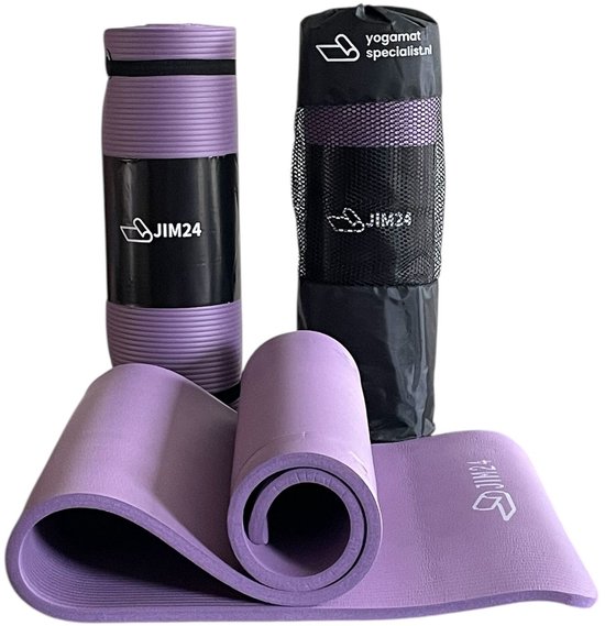 Jim24 Yoga mat - Yogamat Extra Dik - 15 mm - Fitness Mat - Sport Mat - Antislip - Slijtvast - Incl. Draagtas - Paars