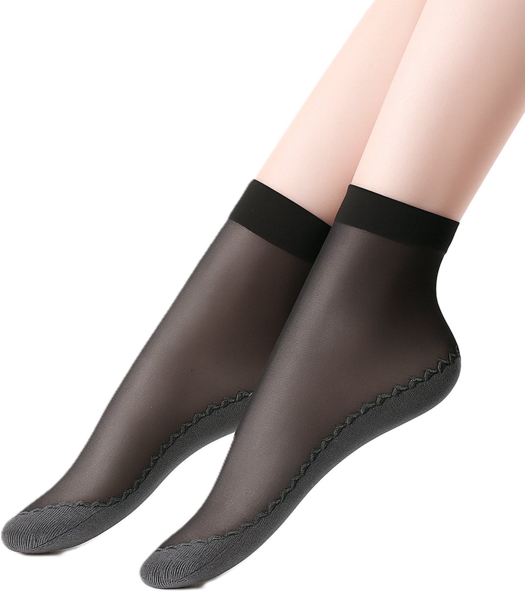 5 Paar Dames Enkelsokken – Semi-Transparante Mesh Sokken – Ultradunne, Ademende & Antislip Kousen – Zachte Stretchstof met Fluwelen Afwerking – Zwart – One Size 36-42