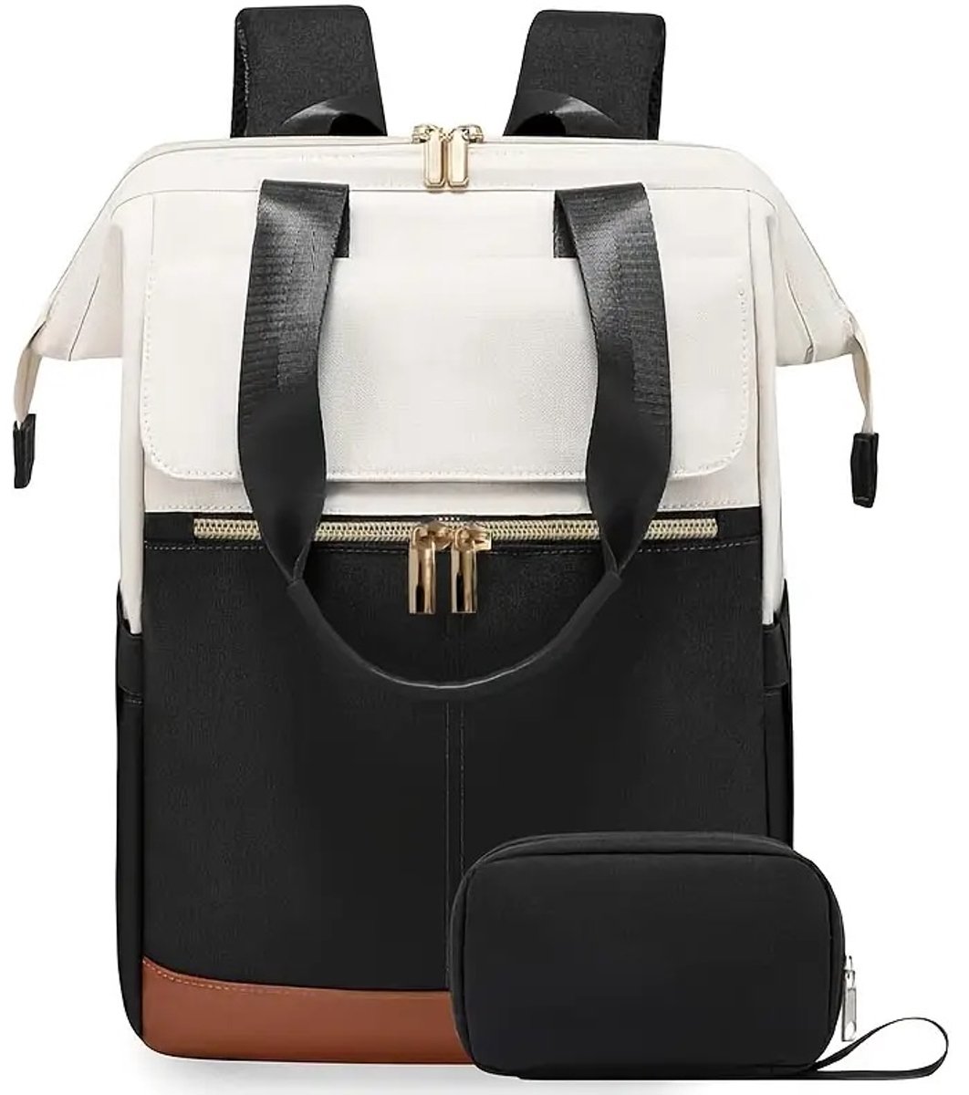 Sjtoer® Rugzak met tasje - Schooltas - Handbagage vliegtuig- Laptop - zwart wit - Laptoptas - 15.6 inch - Waterbestendig - Rugtas voor dames/meiden - Portemonnee, make-uptas, handtas - Perfect Cadeau voor Valentijn - Vaderdag - Moederdag - Verjaardag