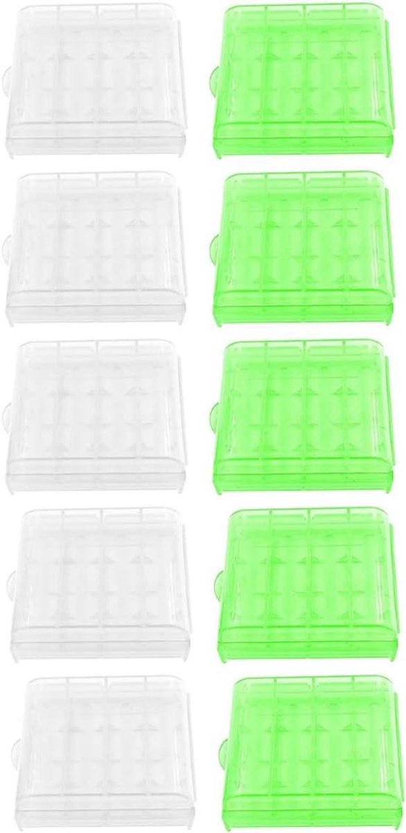 Opbergdozen voor AA- en AAA-batterijen, set van 2, transparant en groen, duurzaam plastic