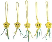 Fako Bijoux - Bloem Geel Emoji Geluksbrenger - Gelukshanger - Lucky Flower - Gelukspoppetjes - Bloem Smiley - Hout - Geel - 50 Stuks