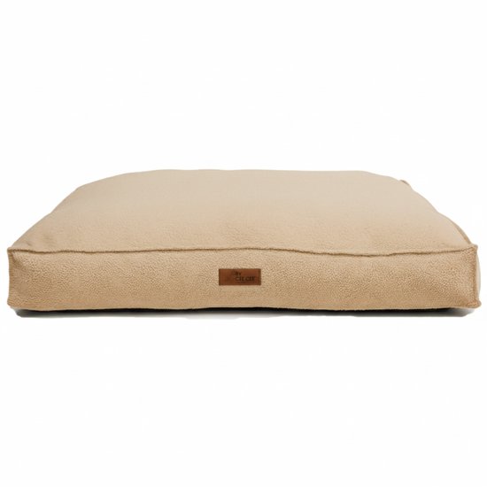 By Cee Cee Orthopedisch Hondenkussen 100 x 70 Cm - Geschikt Als Benchkussen & Hondenbed - Hondenmand Met Wasbare Hoes - Hondenkussen XL - Foam Flakes Vulling - Teddystof Zandkleur - Pip