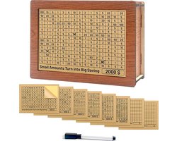 Somstyle 8-in-1 Spaarpot met Doel Volwassenen - Sparen tot €500, €1000, €2000, €3000, €5000 & €10000 - Hout - Geldkist - Bruin