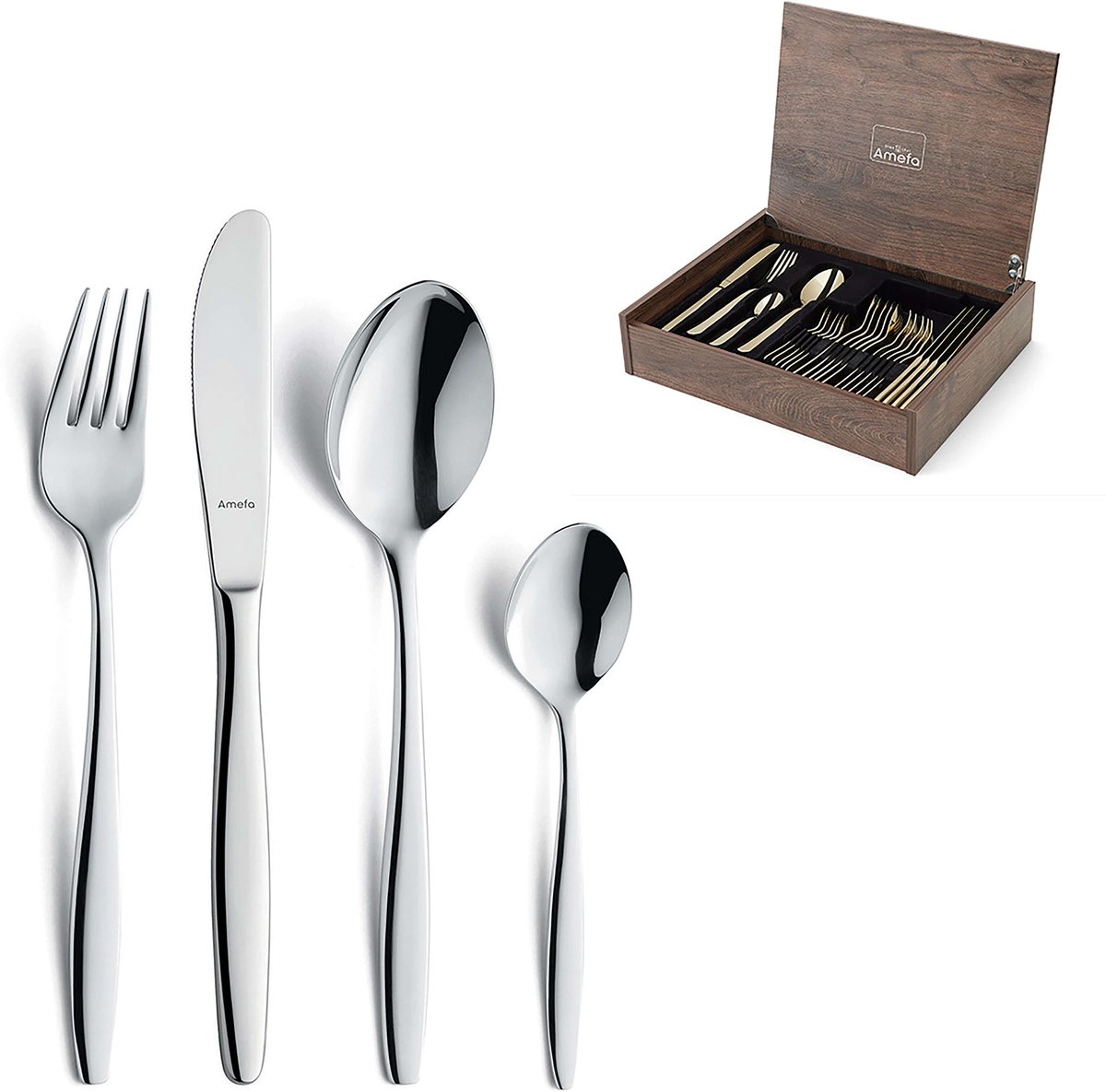Amefa - Florence 24-delige Bestekset in Luxe Houten Kist - Zilver