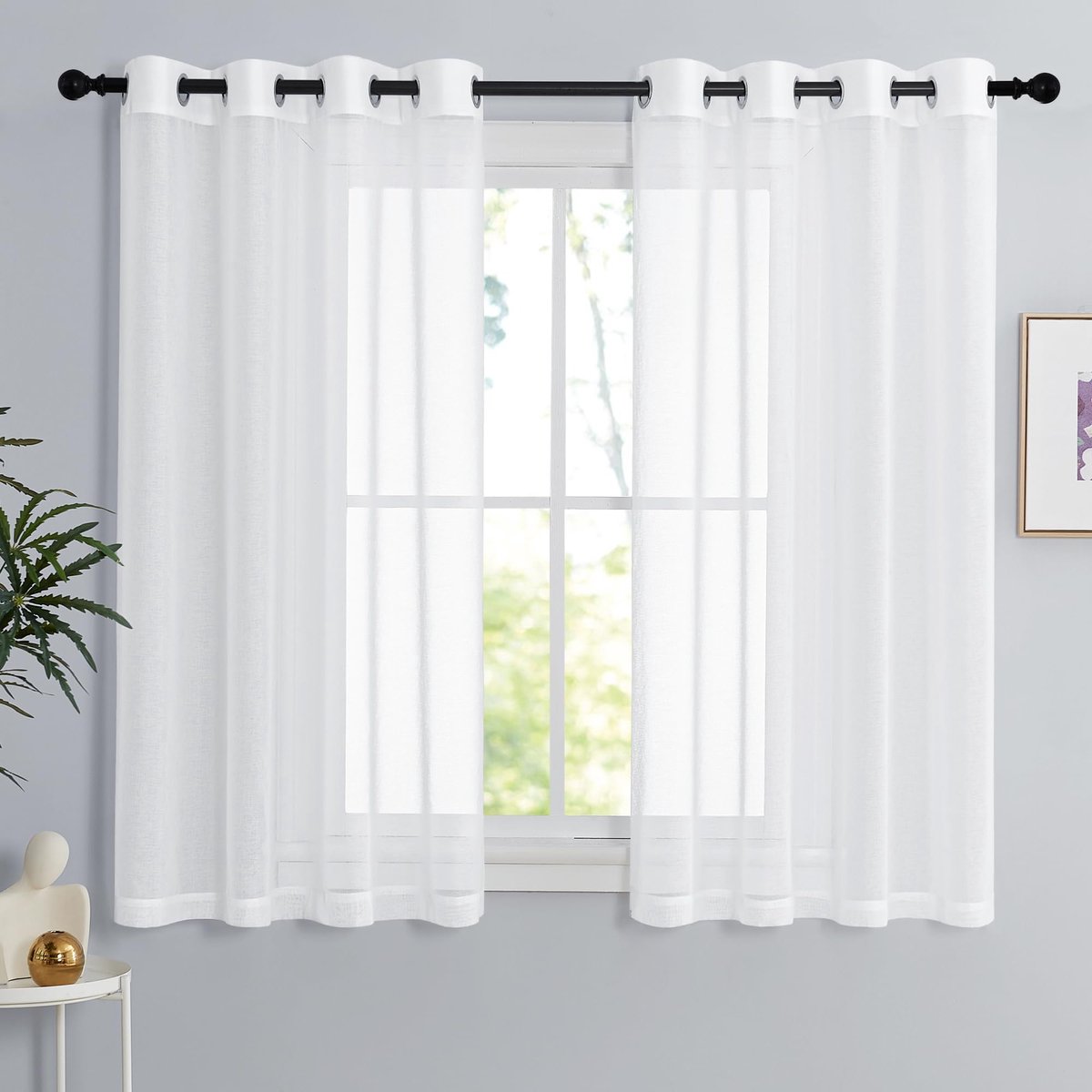 Unyqoos Lichtdoorlatende voile gordijnen in linnenlook voor een moderne woonkamer wit