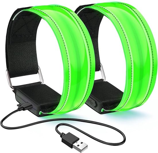 Siècle des Lumières de course - Lot de 2 - Bracelet de marche pour tapis roulant - Bracelet de sport - Rechargeable - Bracelet LED- LED - Lumière réfléchissante pour la course - Convient pour la Course à pied et le Vélo - Vert