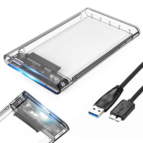 2.5" Externe SSD/HDD Behuizing USB 3.0 – Transparante SATA Pocket – Supersnelle Dataoverdracht tot 5 Gbps – Plug & Play – Inclusief USB Kabel