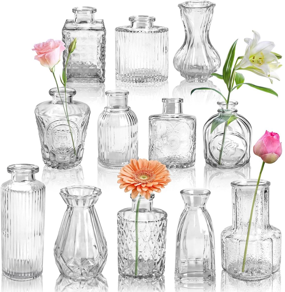 Unyqoos Set van 12 glazen mini vazen voor stijlvolle tafeldecoratie en cadeau-ideeën transparant