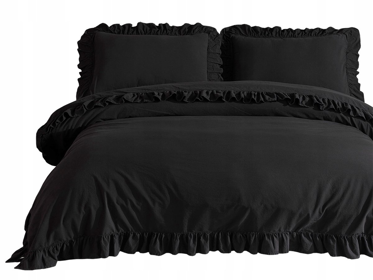 Luxe Katoenen Dekbedovertrek Set 160x200 Zwart - Turkse Kwaliteit