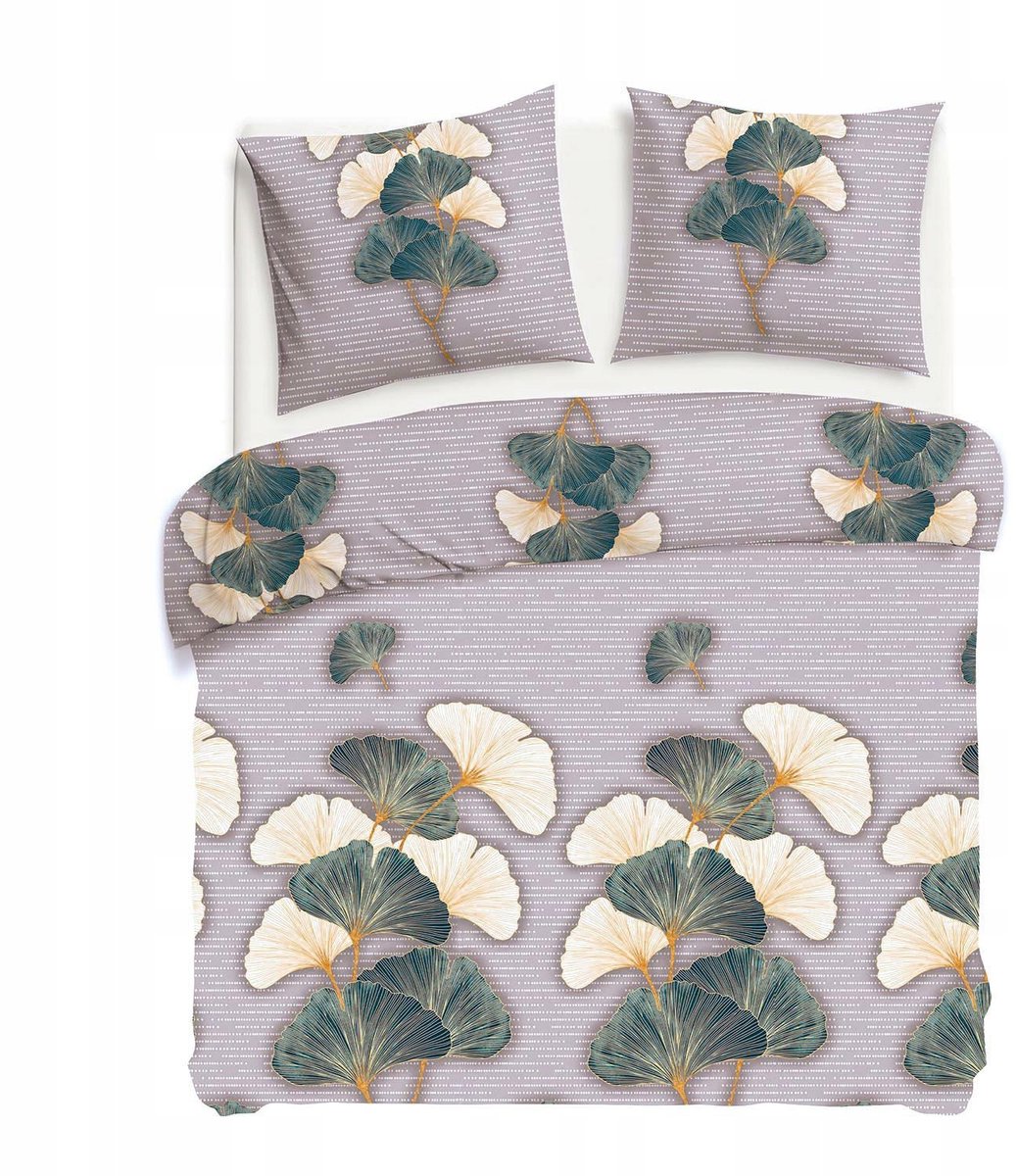 Flanel Flanel Beddengoed Set 180x200cm Beige Groen Bladmotief
