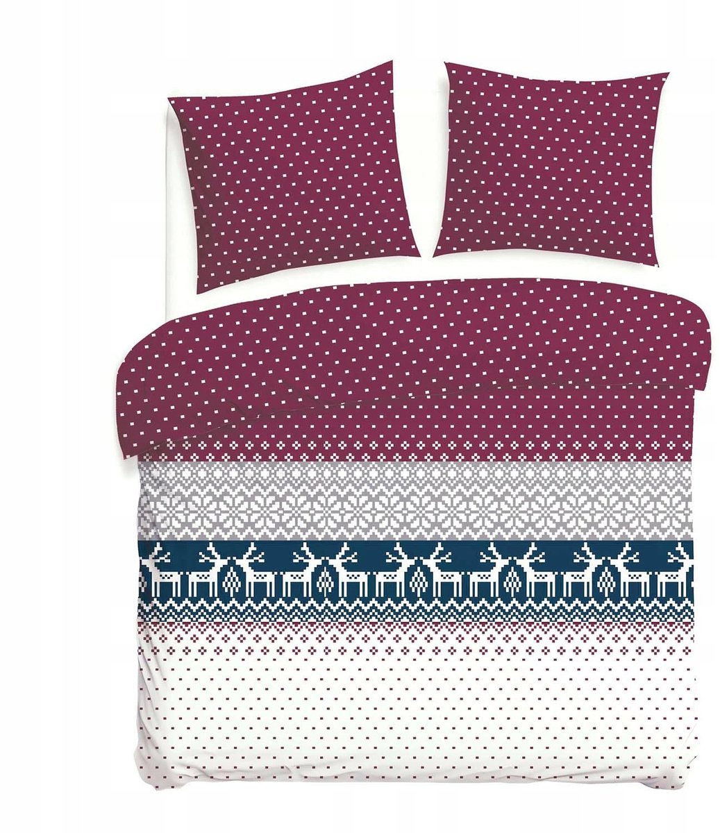 Flanelove Flanellen Dekbedovertrek Set 180x200cm Kerst Rood Blauw