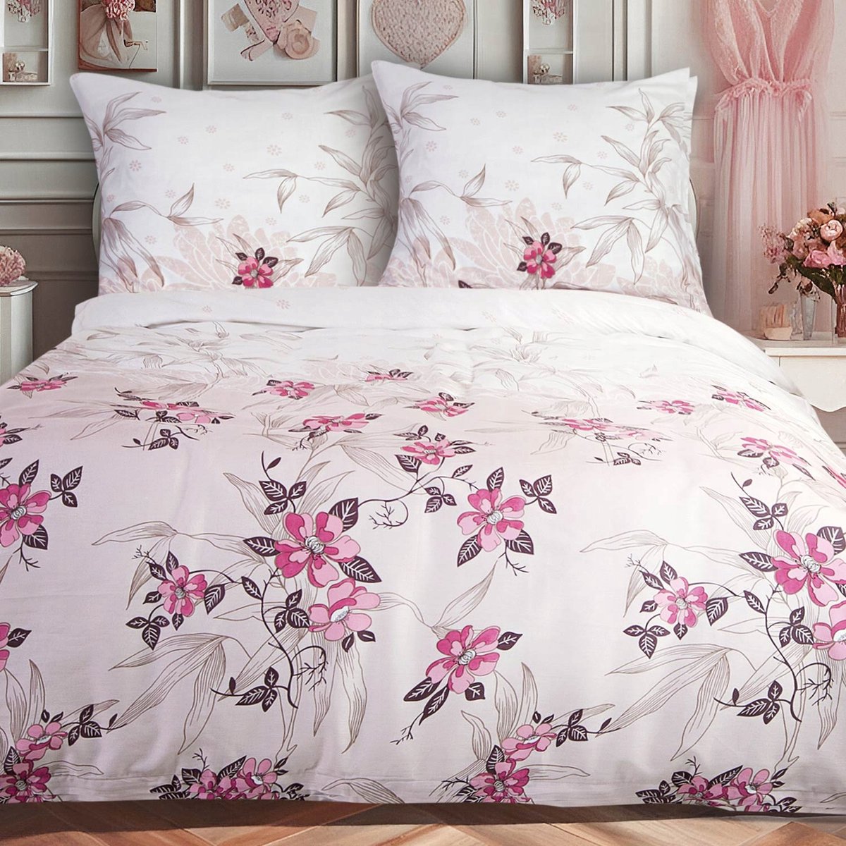 Satijnen Katoenen Dekbedovertrek Set 140x200cm Blossom Rose