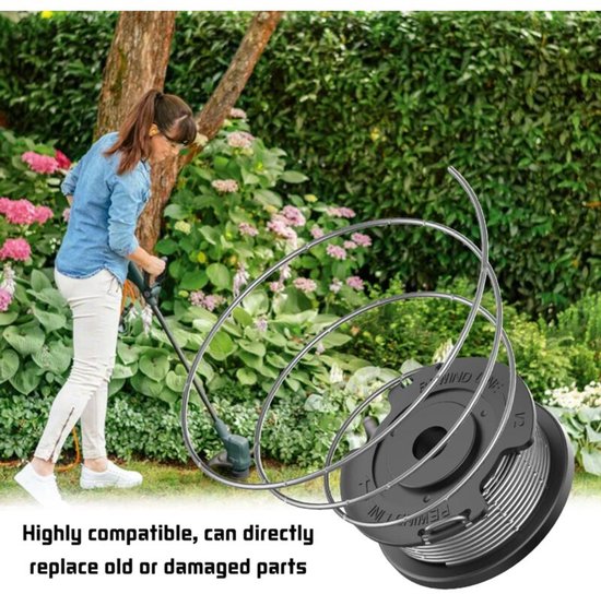 6-pack vervangende nylon trimmerspoel F016800569- compatibel met Bosch EasyGrassCut 18 23 26 SL (6 lijnspoelen- 2 spoelhoezen) — afbeelding 2