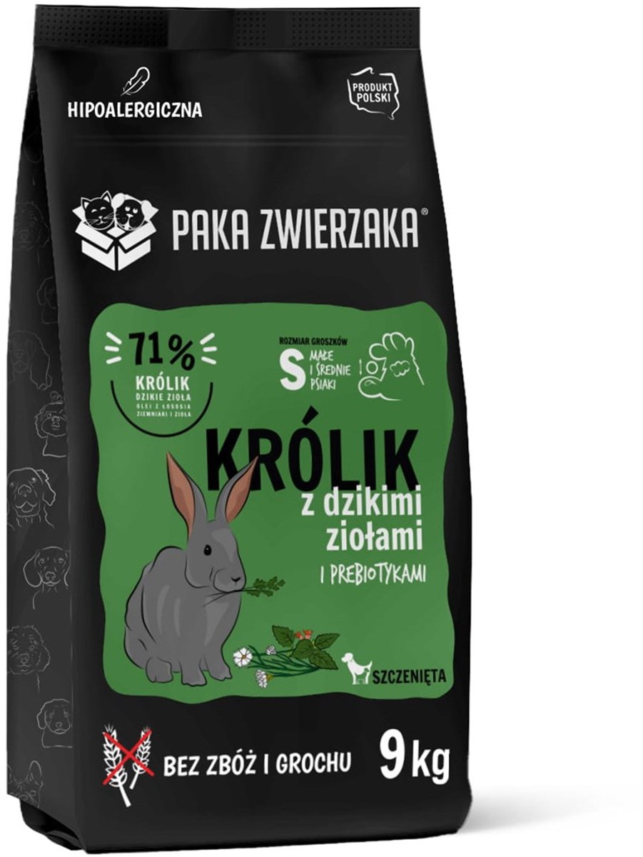 Paka zwierzaka Paka Zwierzaka - Droogvoer voor Honden - Konijn & Kruiden - Graanvrij - Natuurlijk & Hypoallergeen - Ondersteunt Spijsvertering & Vacht - 9 kg