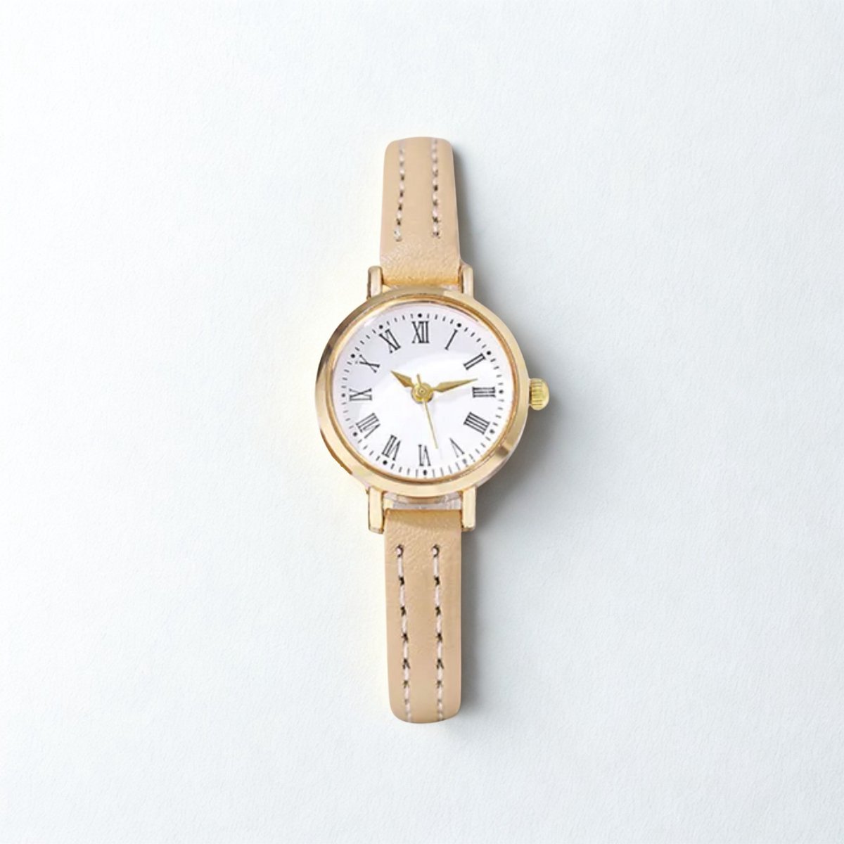 Dameshorloge met PU leren bandje - Stainless Steel goudkleurige kast 3.6 cm - Klein, elegant tijdloos - Nude Roze - The Jewellery Salon