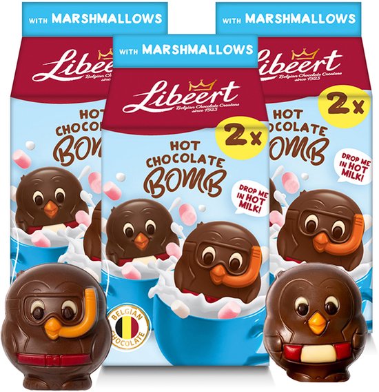 Libeert Cocoa Bombs met marshmallows - 2 chocoladefiguren per doos - warme chocolademelk - 80g x 3