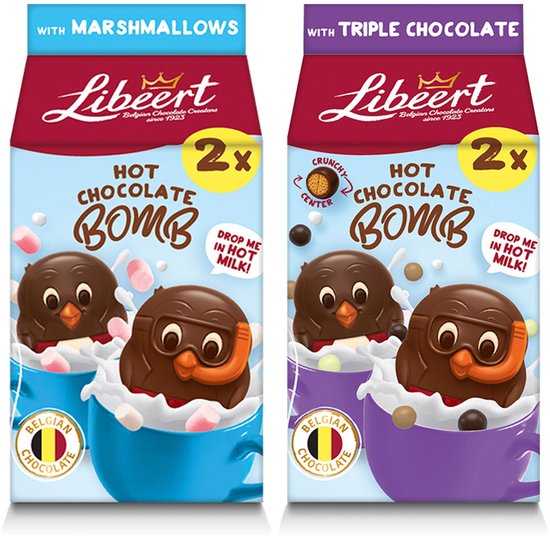 Libeert Cocoa Bomb Mix: Triple Chocolate & marshmallows - warme chocolademelk - 2 smaken - 4 chocoladefiguren - 160g