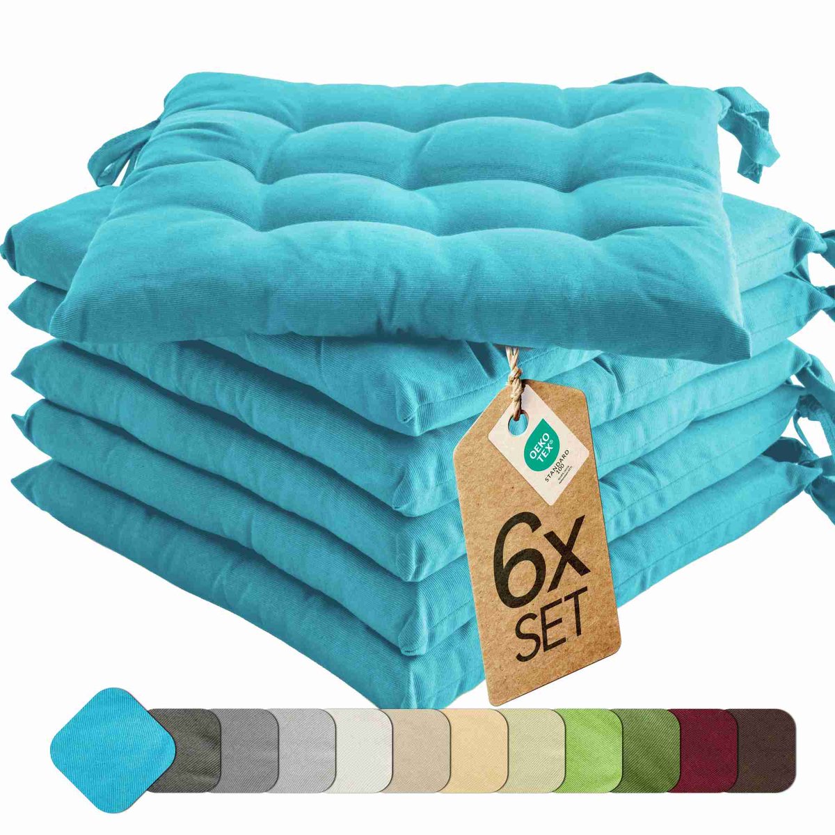 etérea Basic Zitkussen Stoelkussen - Seat Cushion 6 Stuk - 40x40 cm - Türkis