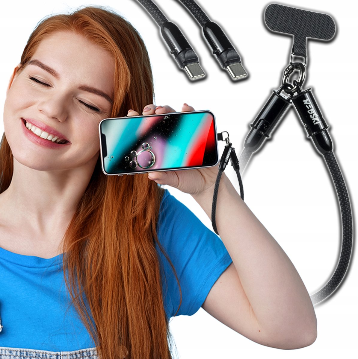 USB-C oplaadsnoer 60W 30cm in Lanyard-stijl, Quick Charge