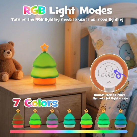 Kerstboomnachtlampje met RGB-modus, dimbaar, babyvoedingsnachtlampje, kan worden opgehangen, schattige kerstverlichting, nieuwigheid, oplaadbare siliconen touch, bedlamp, slaapkamer, slaapzaaldecoratie — afbeelding 2