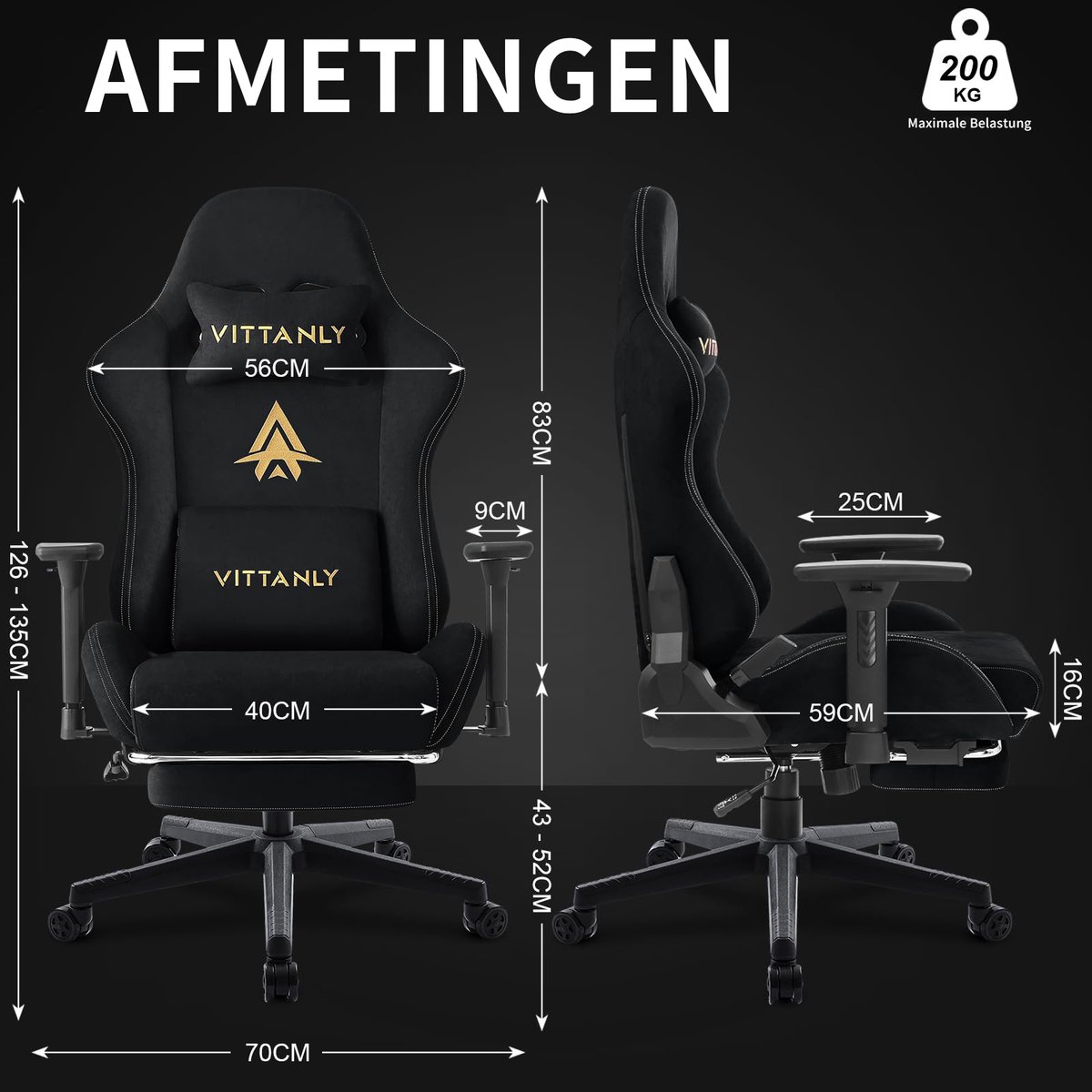 Gaming stoel - luxe imitatie suède Gamestoel- ergonomische bureaustoel met voetensteun - hoofdsteun en lendenkussen-3D armleuningen-90-155 graden rugleuning-zwart – foto 5
