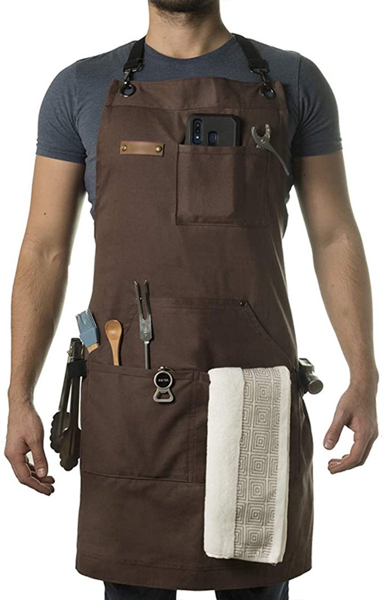 Canvas Werkschort Meerdere Zakken Verstelbaar Cross Back BBQ Schorten Canvas Werkschort Meerdere Zakken Verstelbaar Cross Back BBQ Schorten