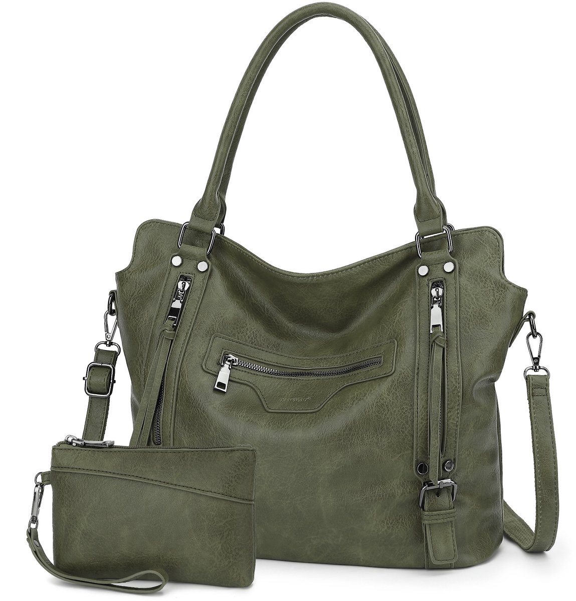 TAN.TOMI - Dames Handtassen set met Portemonnee - Schoudertas - Grote Shopper - Tweedelige - Donkergroen - Valentijn cadeautje voor haar