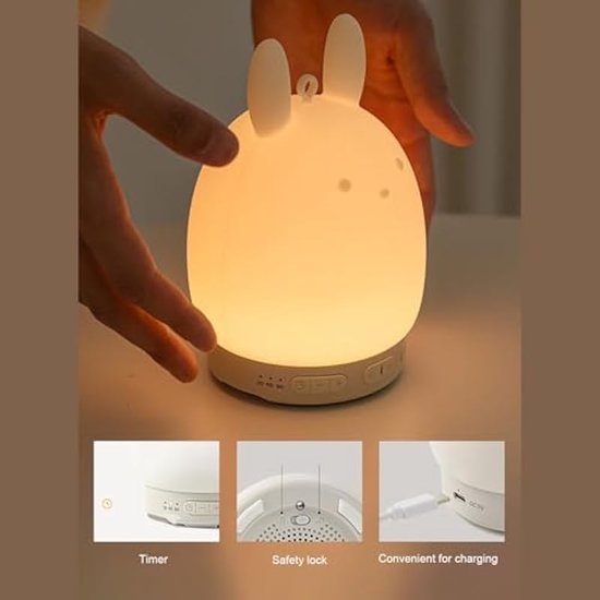 Nachtlampje met witte ruis, 3-in-1 konijnengeluidsmachine met Bluetooth-luidspreker en lampjes met 3 helderheidsniveaus, 31 rustgevende slaapgeluiden voor slaapkamer, kantoor en kinderkamer — afbeelding 3