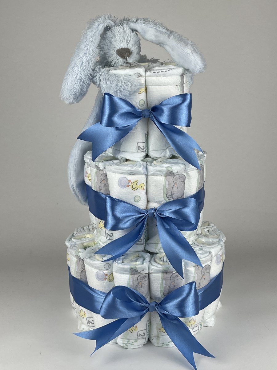 Chouette-Chouette | Luiertaart Jongen | Kraamcadeau | Geboorte Jongen | Babyshower | Tuttle Konijn Richie Blue - diep Blauw