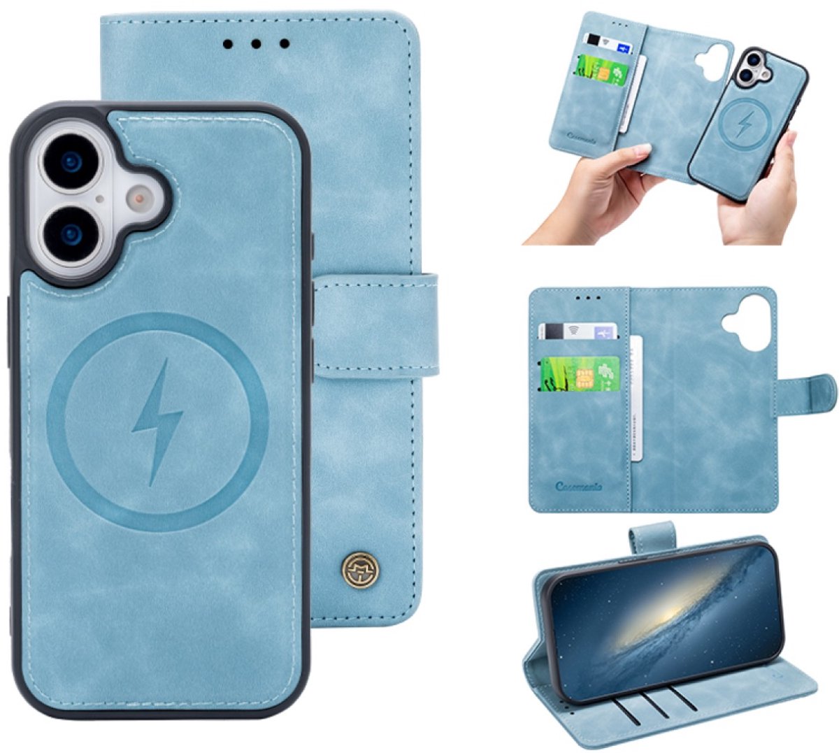 Casemania – Bookcase 2 in 1 MagSafe – iPhone 17 Licht Blauw