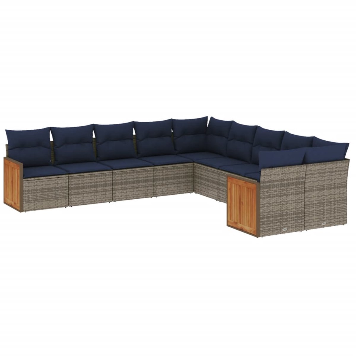 vidaXL - 10-delige - tuinbankset - met - kussens, - grijs - polyrotan