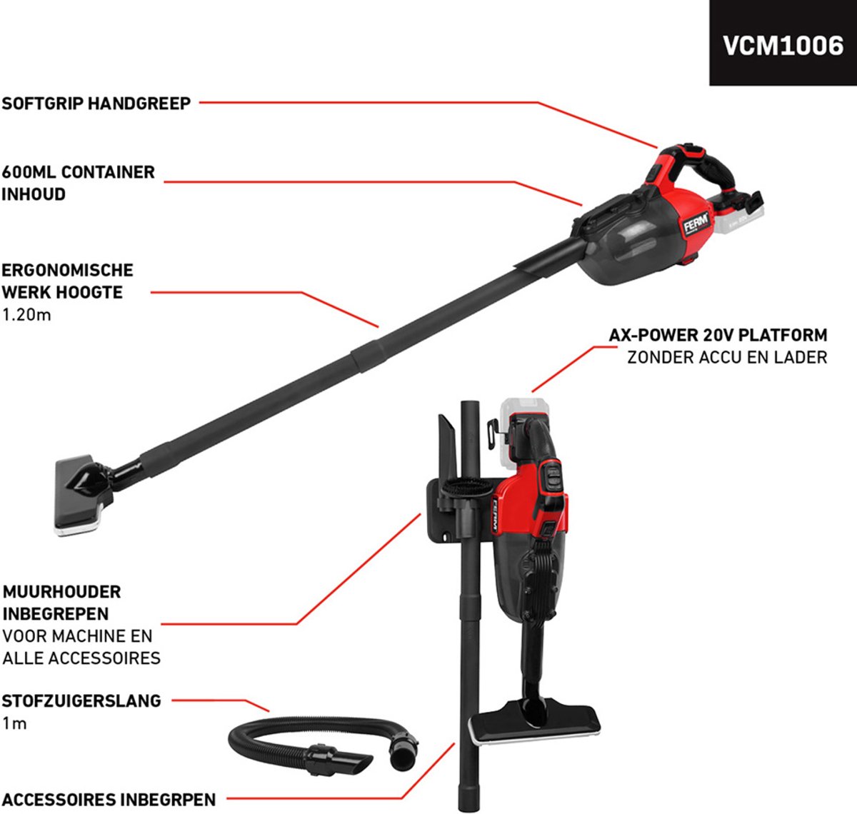 FERM FERM AX-POWER VCM1006 Draadloze Stofzuiger - afbeelding 5