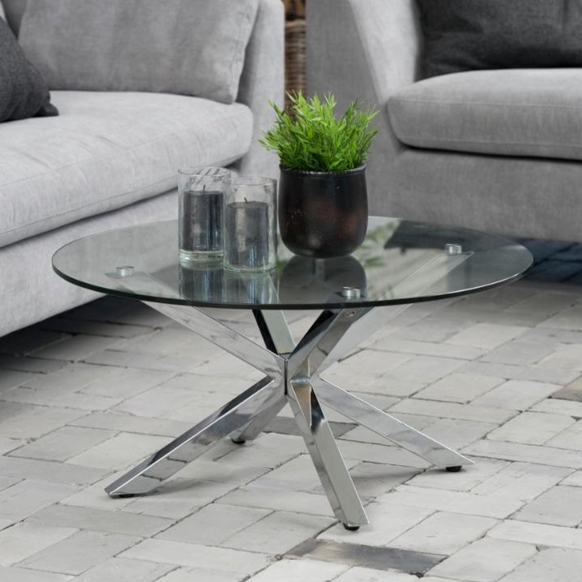 Giga Living Salontafel Harrie - Glas/Zilver - Ø82x40cm