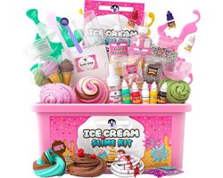 Pluizig IJssalon Slijm Set voor Kinderen - Complete Knutselkit om Zelf Pluizig, Boter, Wolk en Schuim Slijm te Maken met IJsjes Vormpjes en Sprinkles - 25 Delige Creatieve Speelset