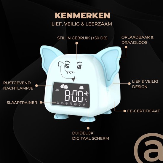 ADEL Slaapwekker & Slaaptrainer voor Kinderen - Kinderwekker / Kinderklok met Nachtlampje - Slaapschaap - Incl. Beloningskaart - Lieve Olifant van ADEL — afbeelding 3