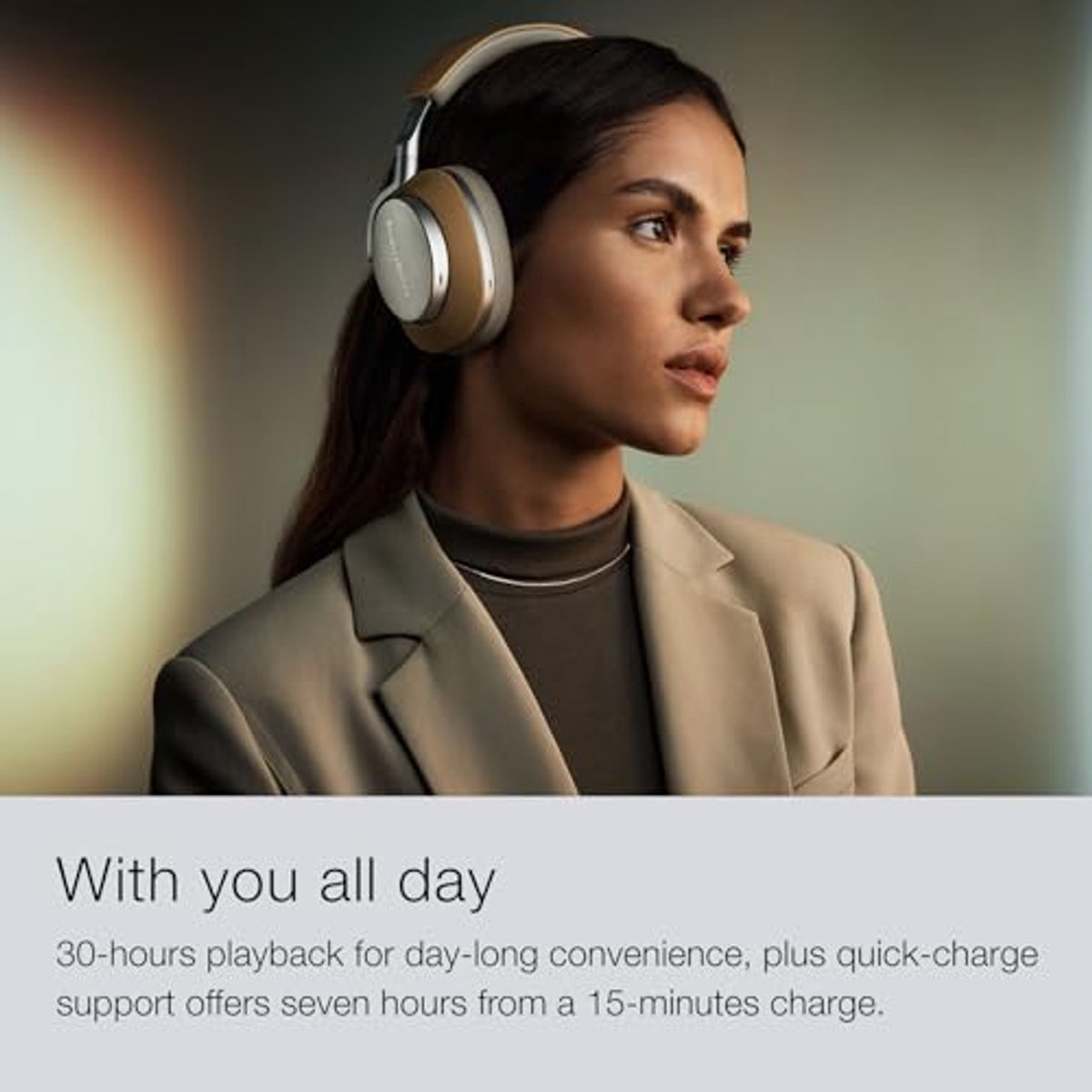 Bowers & Wilkins PX8 wireless over-ear headphones with Bluetooth and noise cancellation, beige FP42978 normal