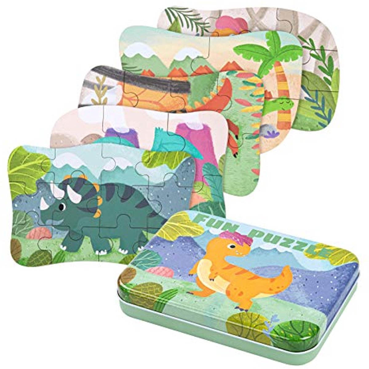 BBLIKE Children's Puzzle Dinosaur Puzzle for Children, 5 Images, Suitable for Boys and Girls, Wooden Puzzles from 3 to 5 Years (A)
