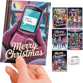 Inspra Studio – Luxe Kerstkaarten met Enveloppen – 6 Stuks – Jaren 2000 Wenskaarten Set 1 – Artistieke Illustraties met Nostalgische Retro Stijl